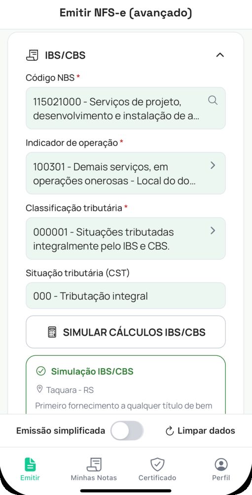 Campos de IBS e CBS da Reforma Tributária no app Notta