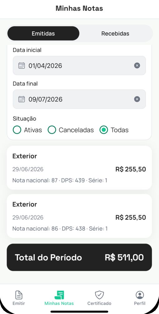 Lista de notas emitidas no Notta